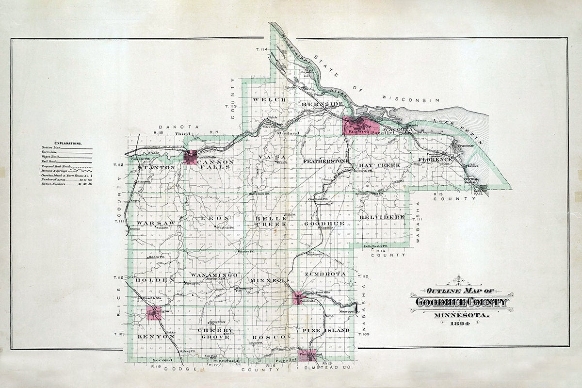 1894 Map of Goodhue County Minnesota