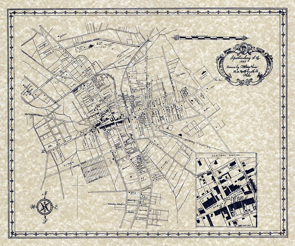 1882 Map of the City of Spartanburg South Carolina