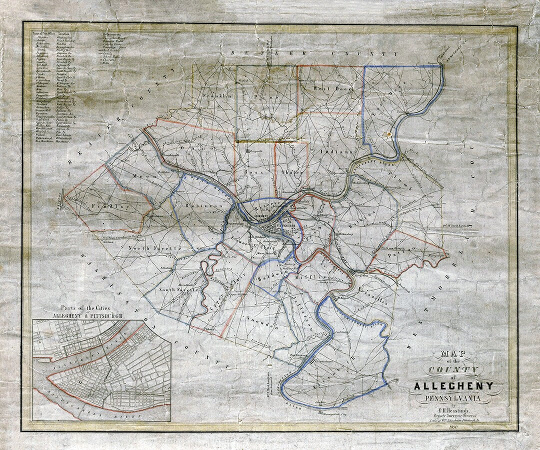 1850 Map of Allegheny County Pennsylvania