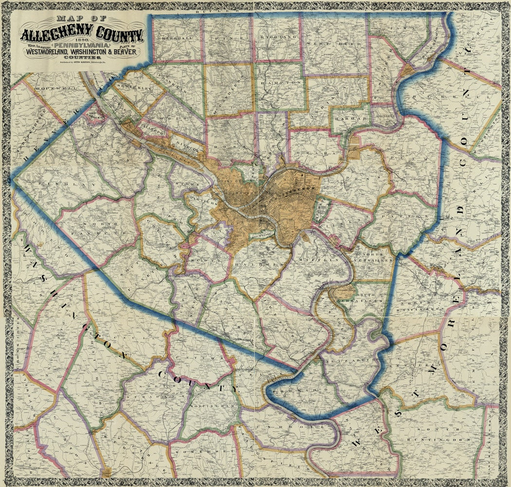 1890 Map of Allegheny County Pennsylvania Custom Size