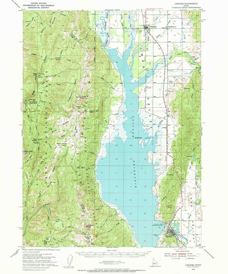 1954 Topo Map of Cascade Idaho Quadrangle