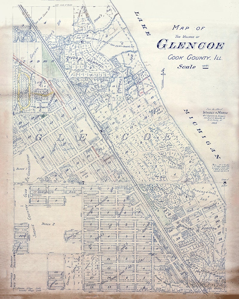 1924 Map of Glencoe Cook County Illinois