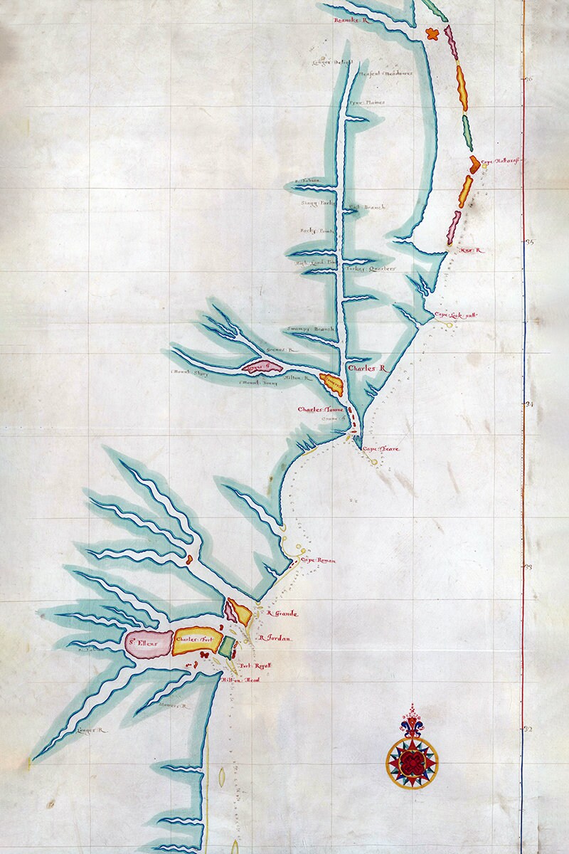 1664 Map of Carolina from Roanoke River to Hilton Head