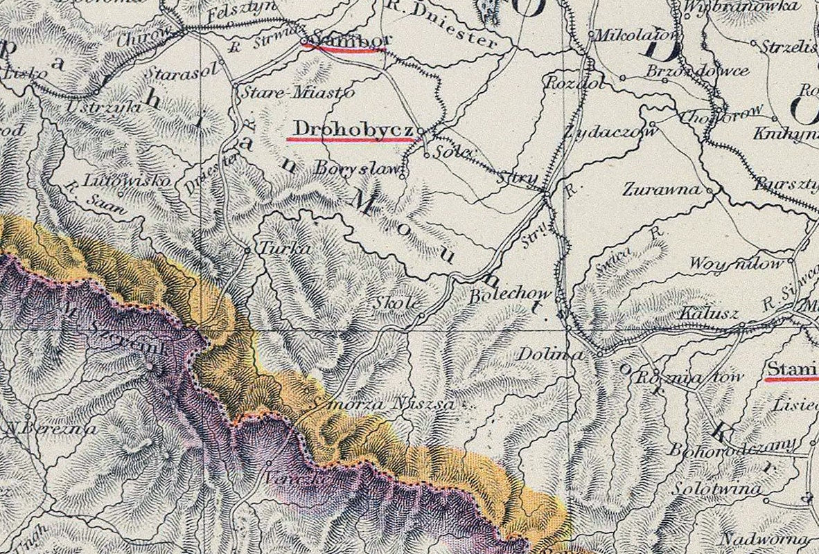 1883 Map of Austrian Empire Galicia Eastern Hungary and Transylvania