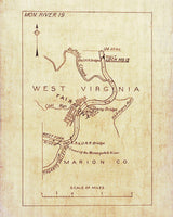 1920s Map of Fairmont West Virginia Monongahela River Coal Run