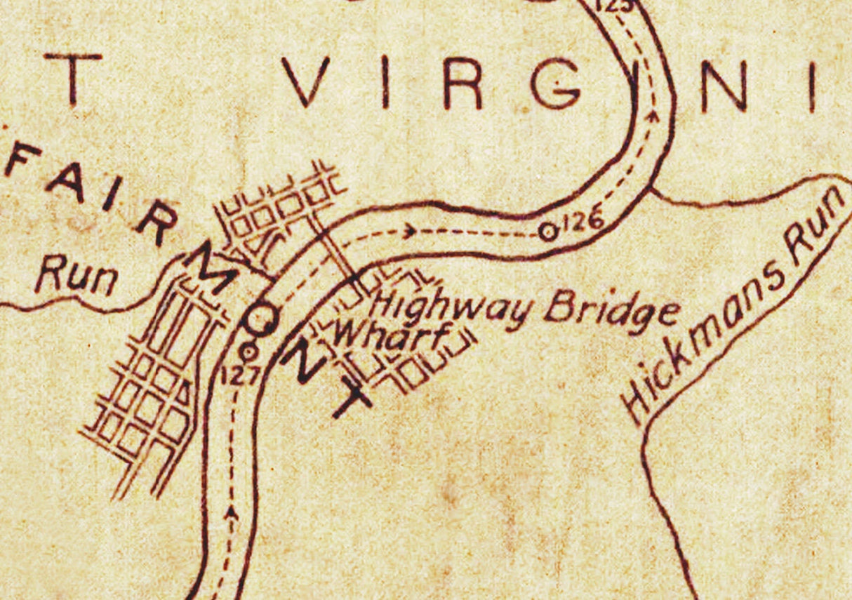 1920s Map of Fairmont West Virginia Monongahela River Coal Run