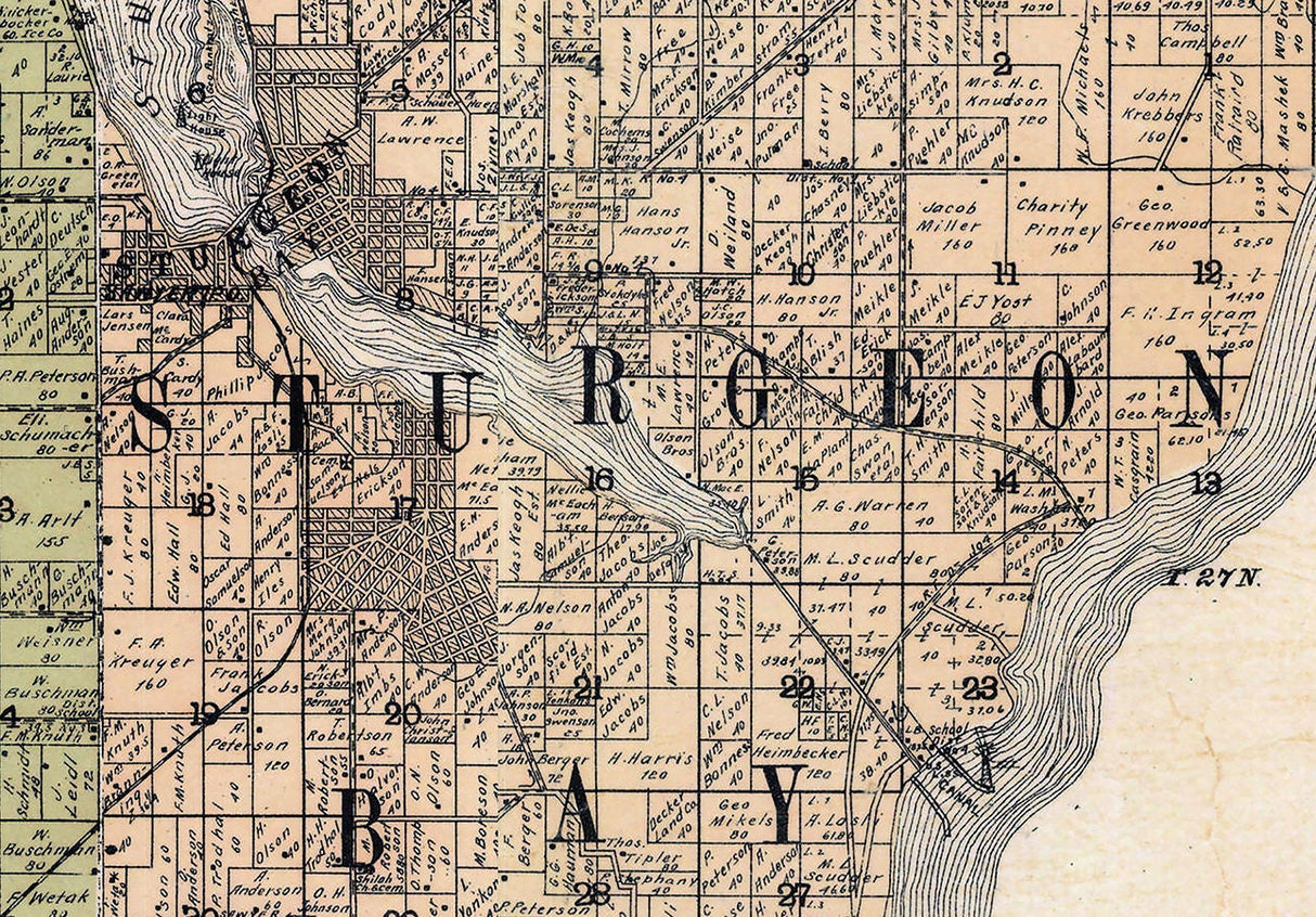 1905 Farm Line Map of Door County Wisconsin