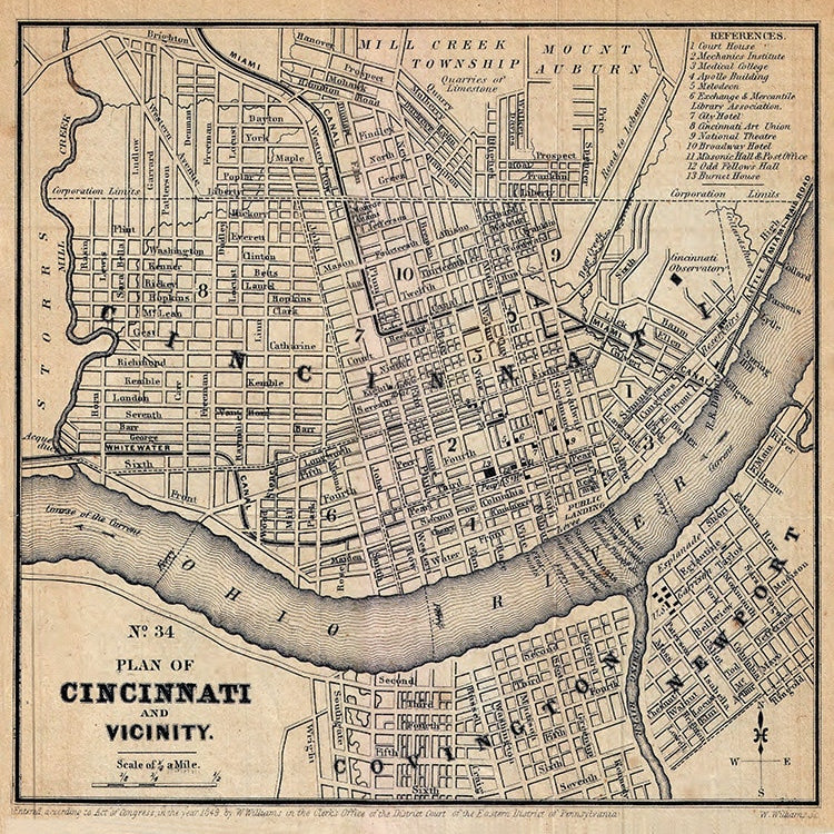 1849 Map of Cincinnati Ohio