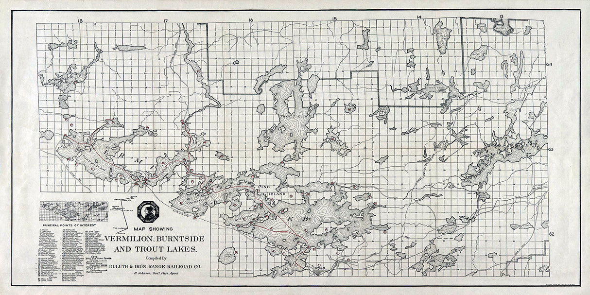 1920 Map of Vermilion Burntside and Trout Lake Minnesota