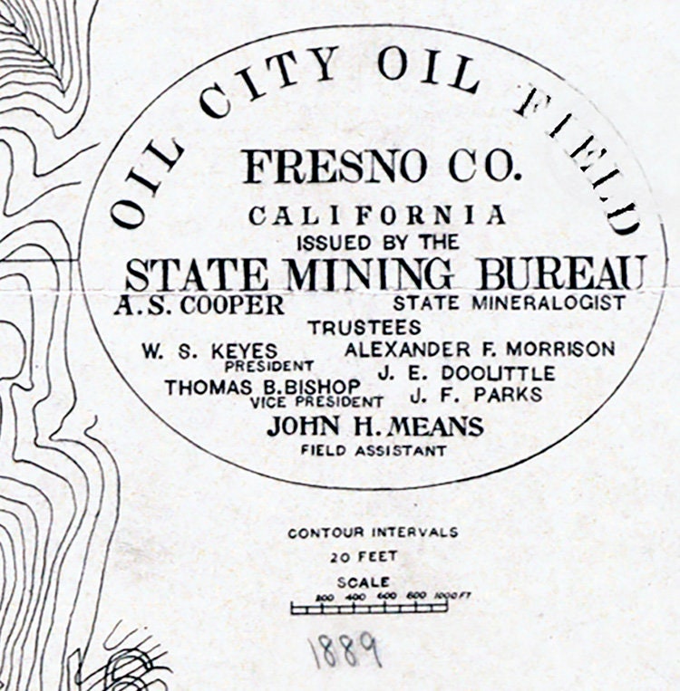 1889 Map of Oil City Oil Field Fresno County California