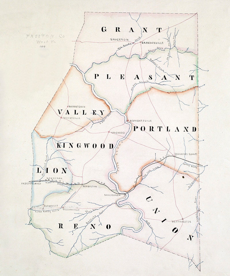 1889 Map of Preston County West Virginia