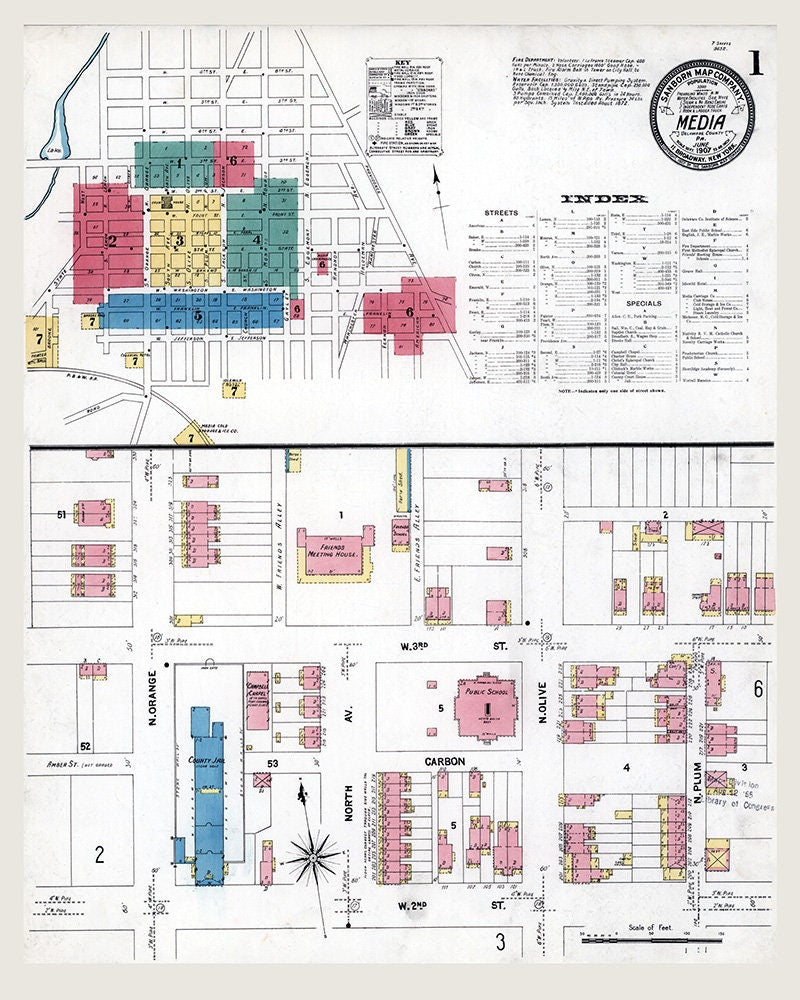 1907 Town Map of Media Delaware County Pennsylvania