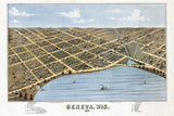 1871 Panoramic Map of Geneva Wisconsin Lake Geneva