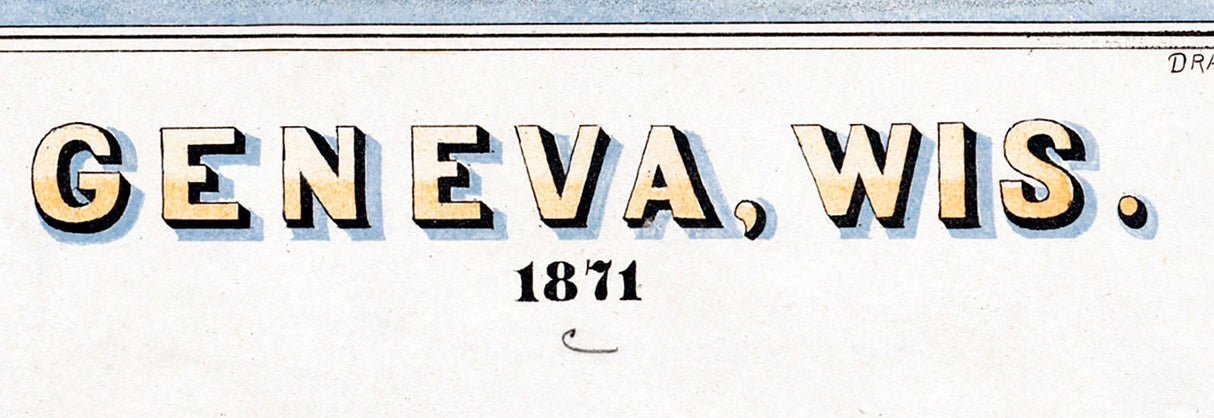 1871 Panoramic Map of Geneva Wisconsin Lake Geneva
