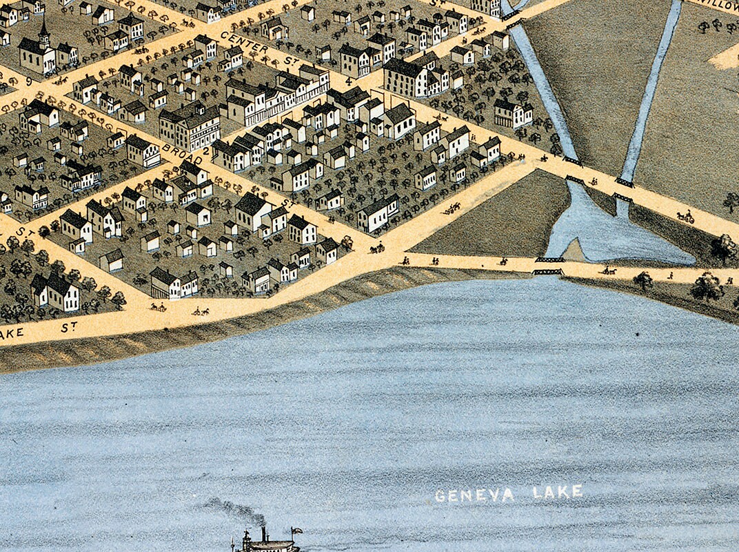 1871 Panoramic Map of Geneva Wisconsin Lake Geneva