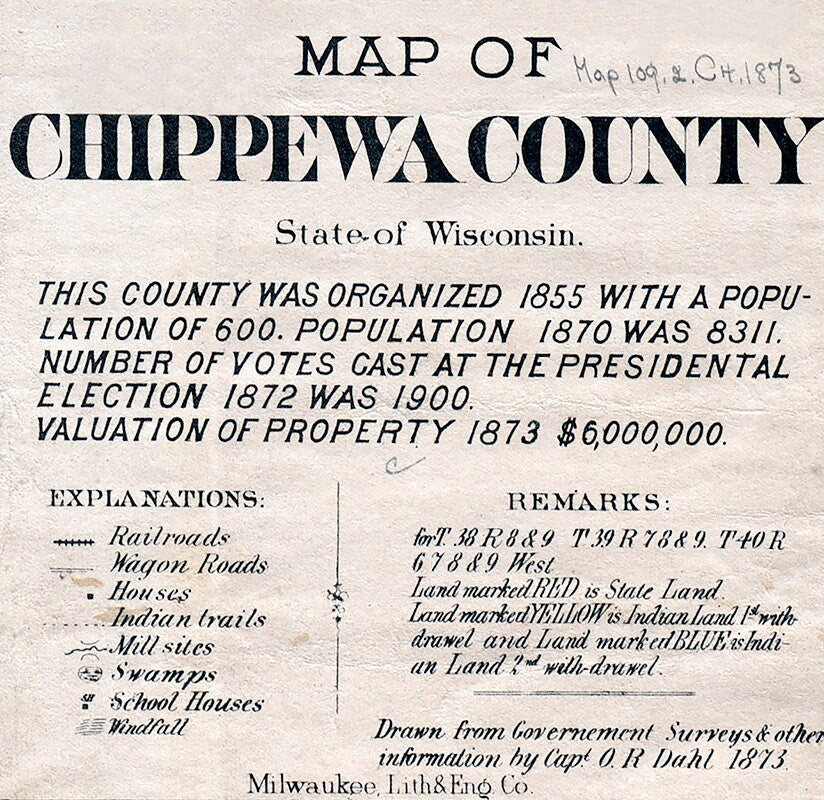 1873 Map of Chippewa County Wisconsin