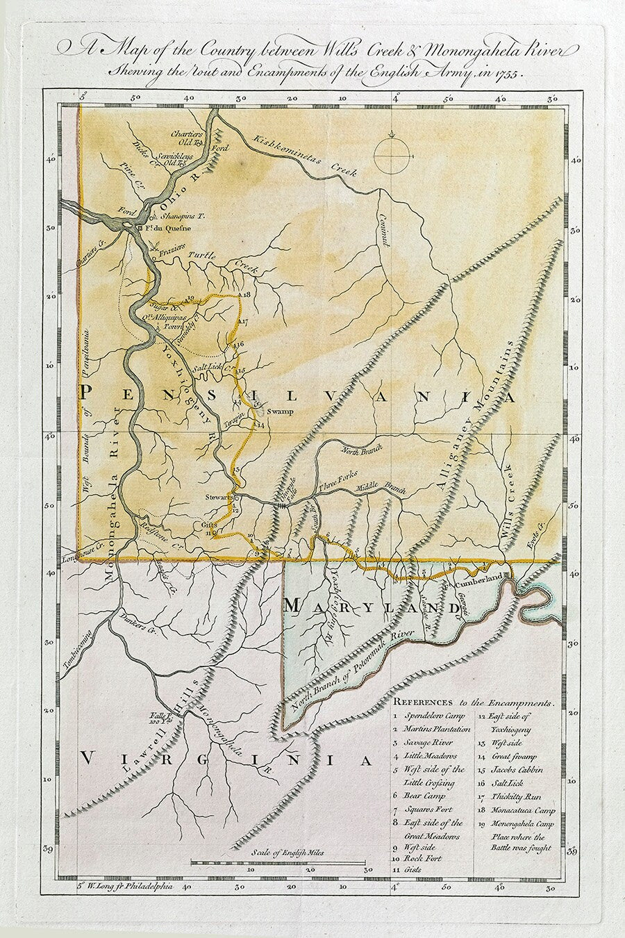 1755 Map of Western PA Virginia and Maryland