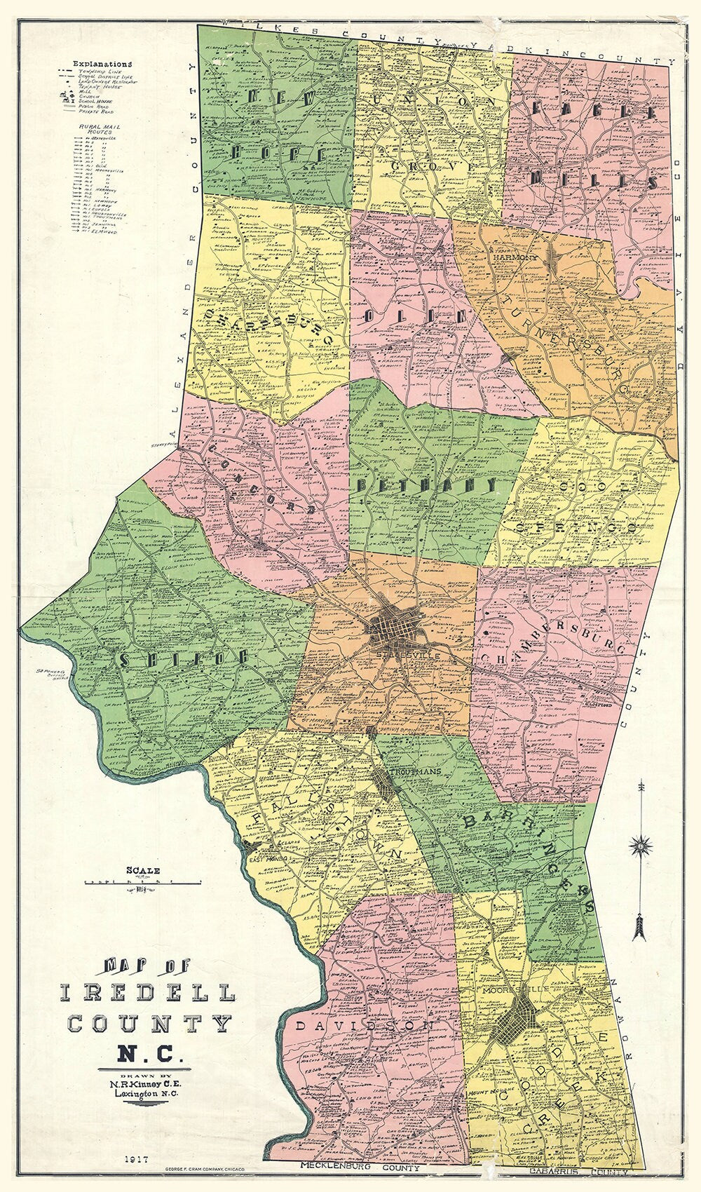 1917 Map of Iredell County North Carolina