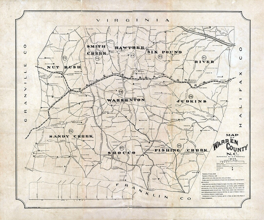 1874 Map of Warren County North Carolina