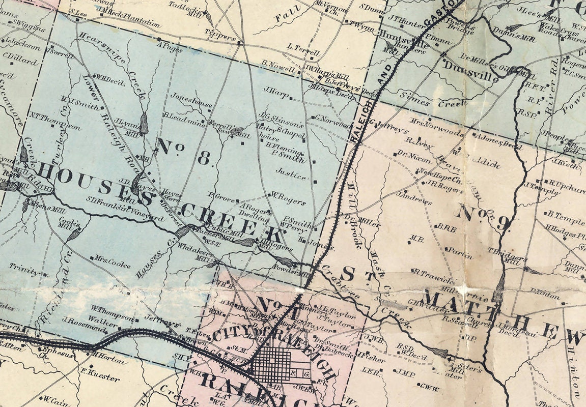 1871 Map of Wake County North Carolina