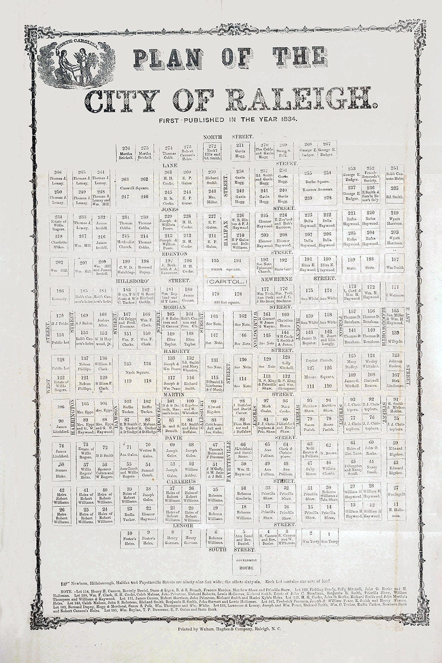 1834 Map of Raleigh North Carolina