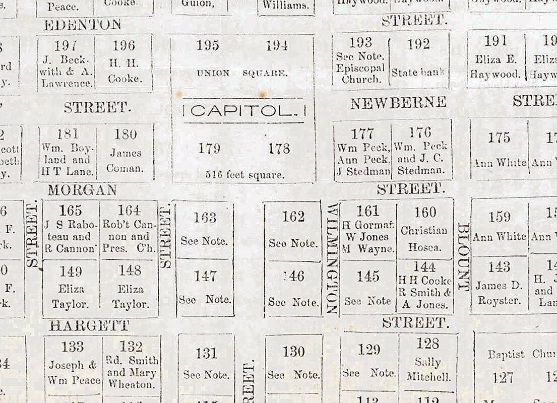 1834 Map of Raleigh North Carolina