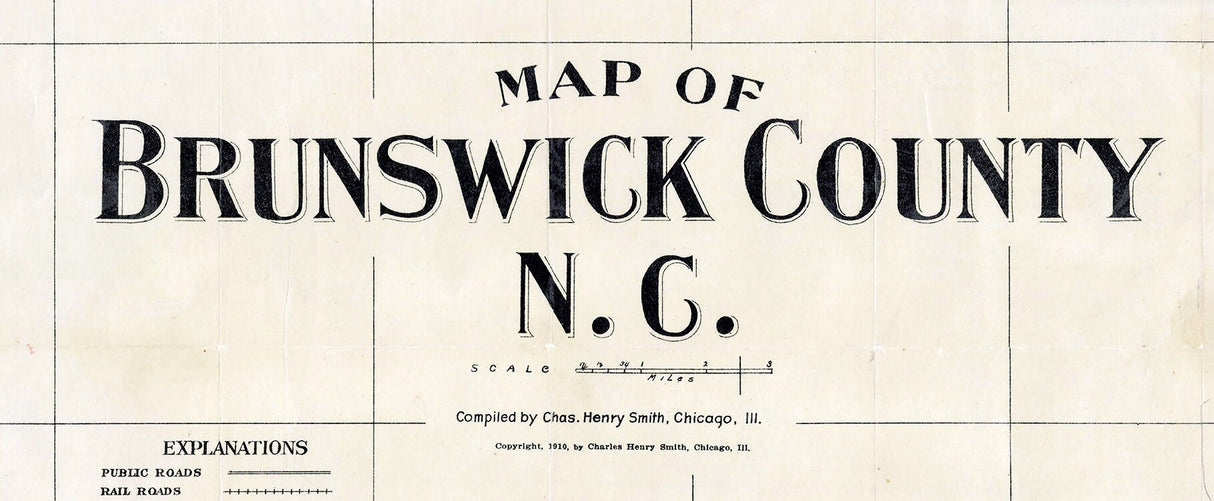 1910 Map of Brunswick County North Carolina