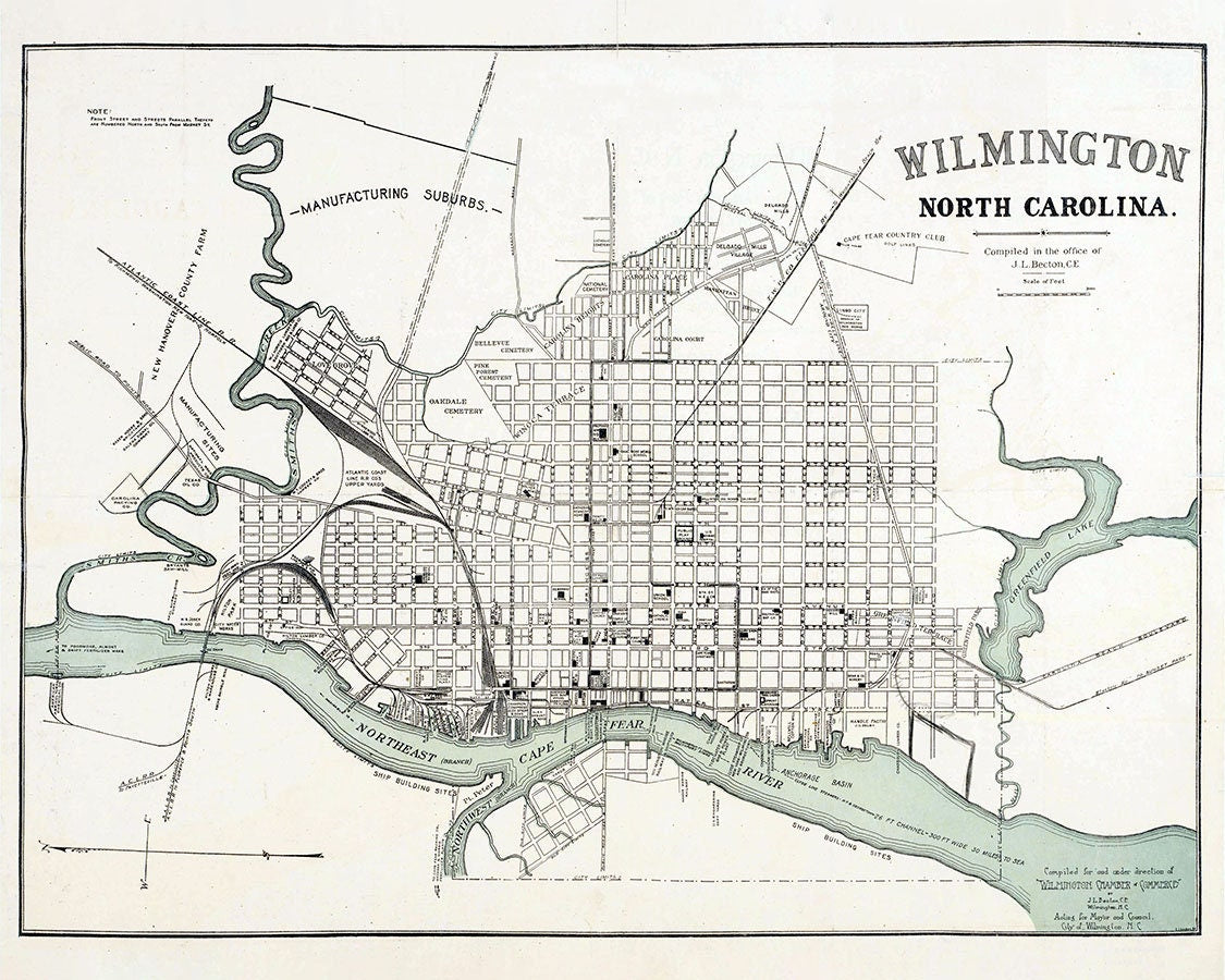 1918 Map of Wilmington North Carolina