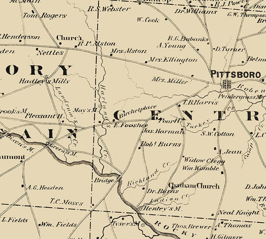 1870 Map of Chatham County North Carolina