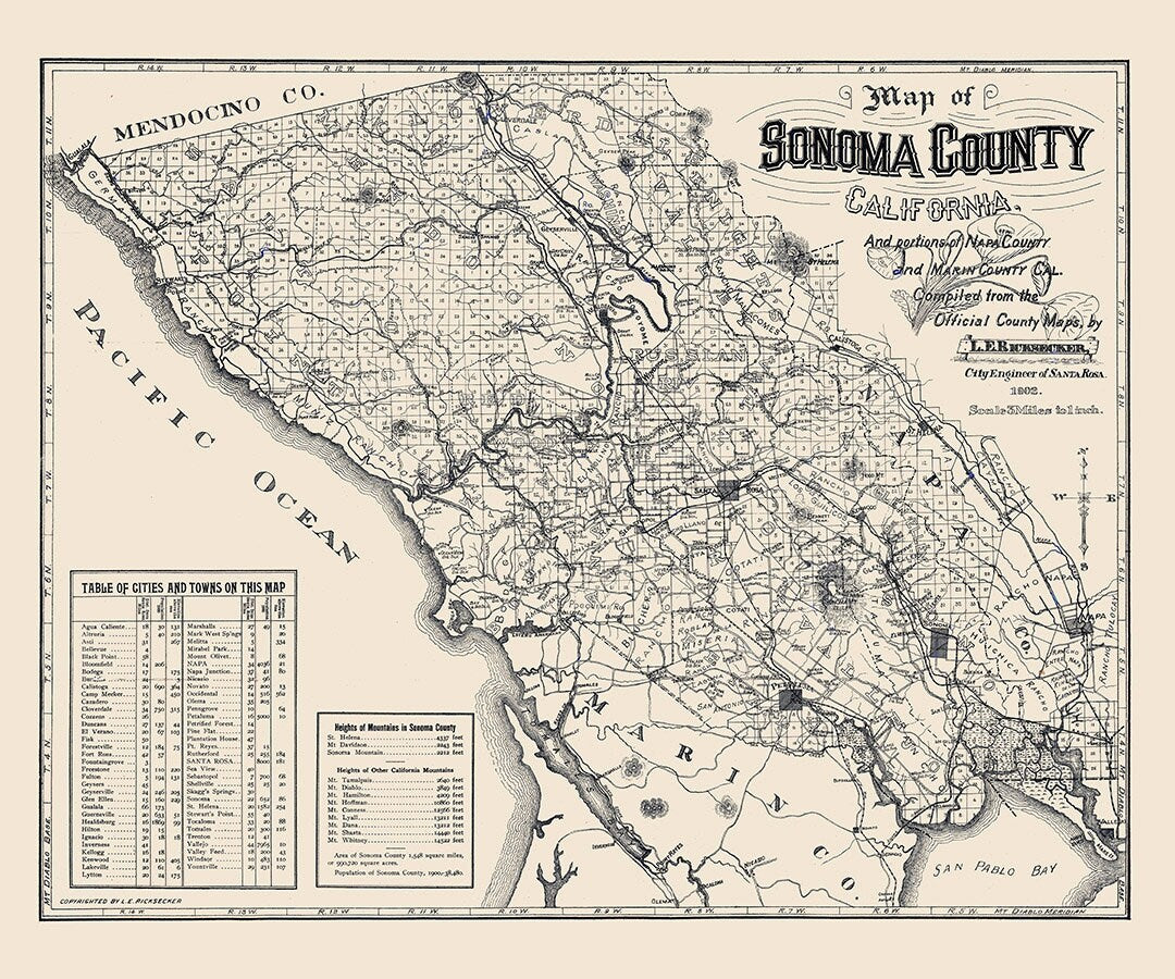 1902 Map of Sonoma County California