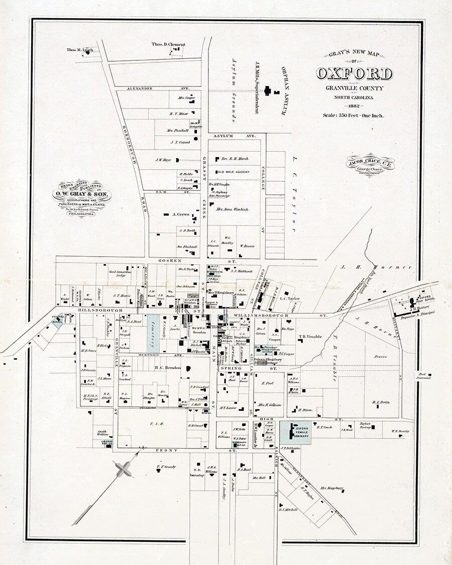 1882 Map of Oxford Granville County North Carolina