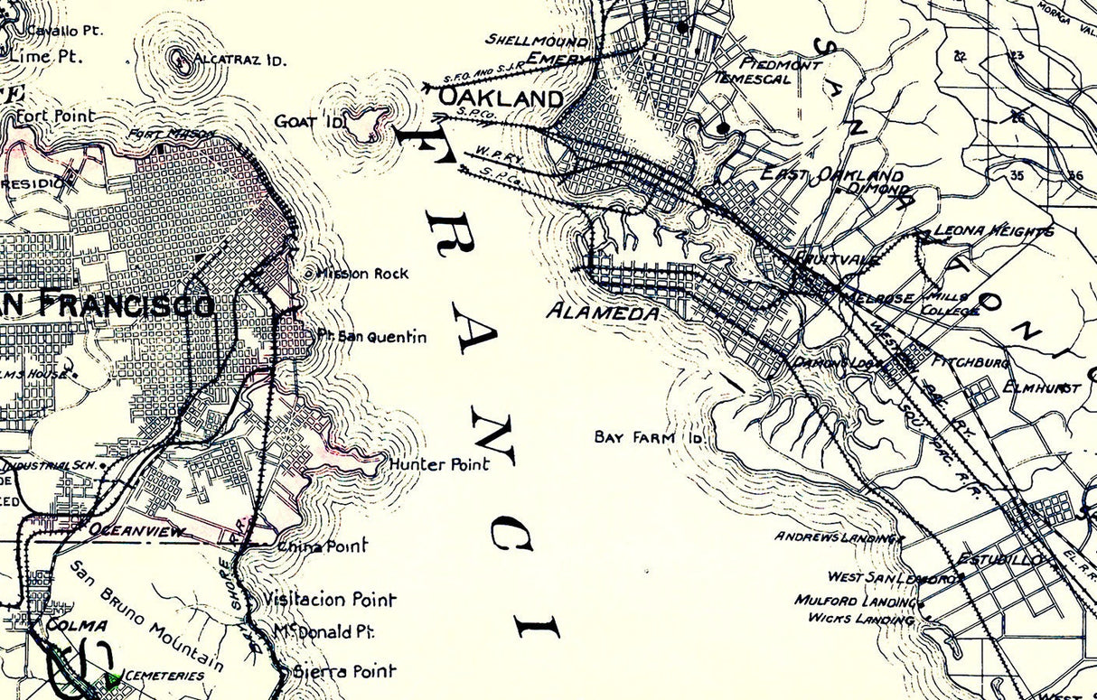 1908 Map of San Francisco and San Mateo County California
