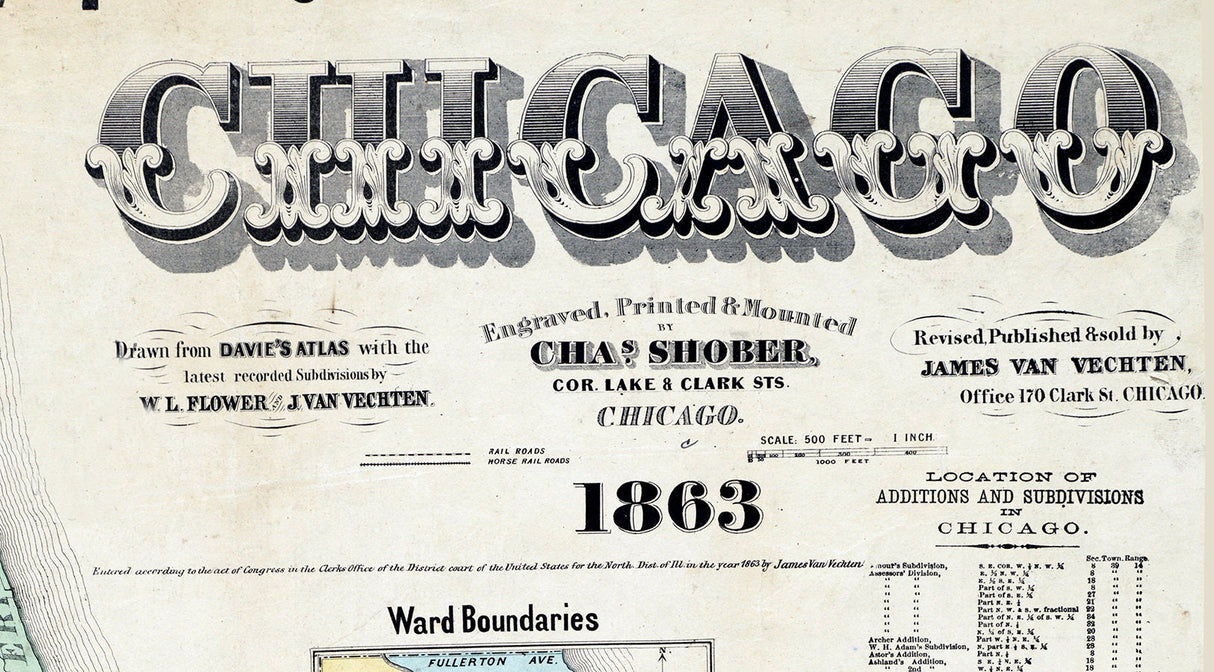 1863 Map of Chicago Illinois