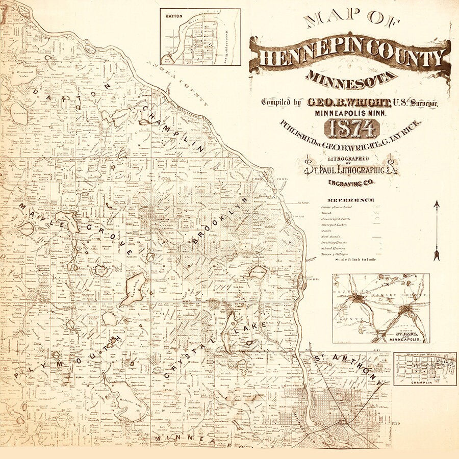1874 Map of Hennepin County Minnesota