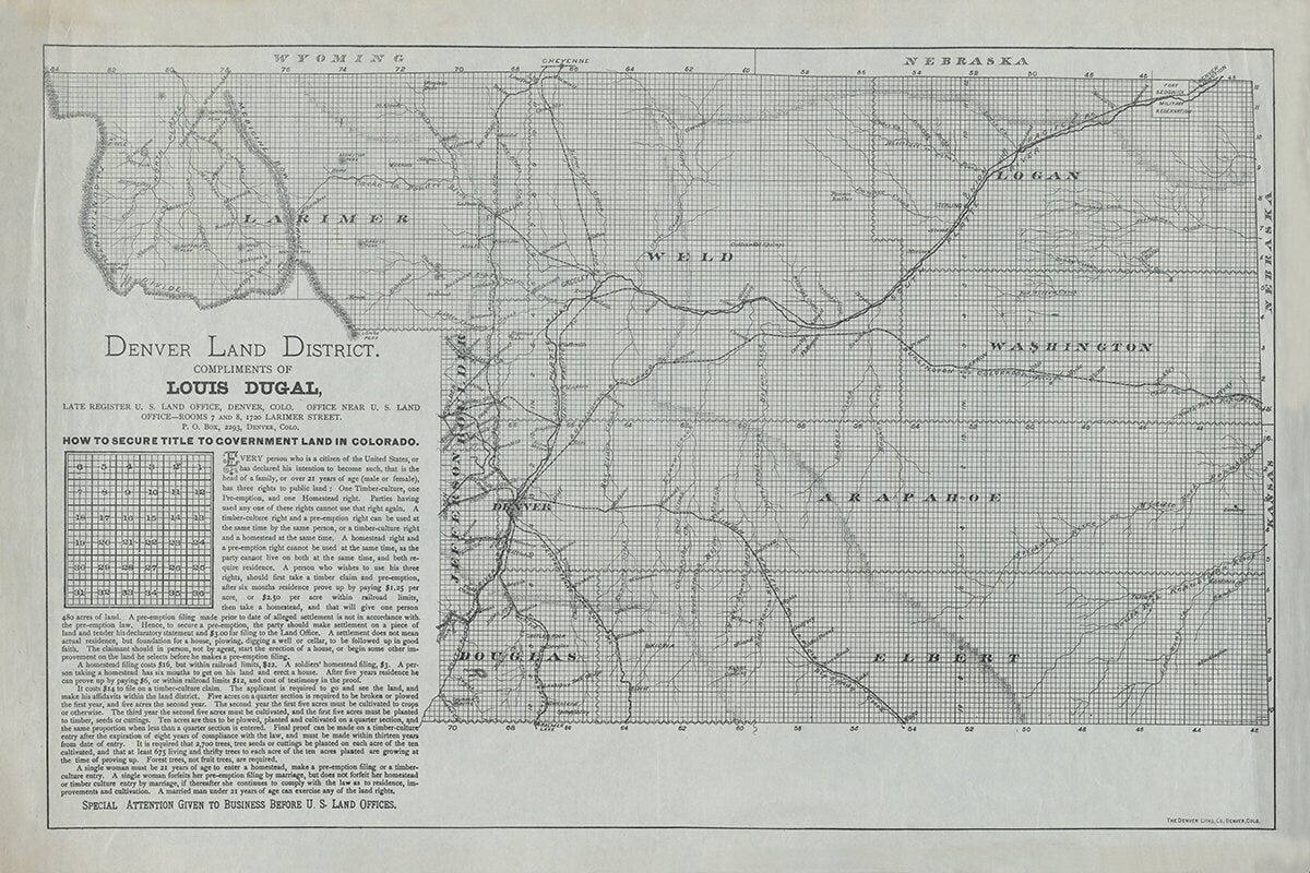 1889 Map of the Denver Land District Colorado