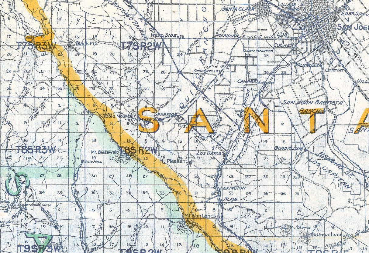 1908 Map of Santa Clara and Santa Cruz County California