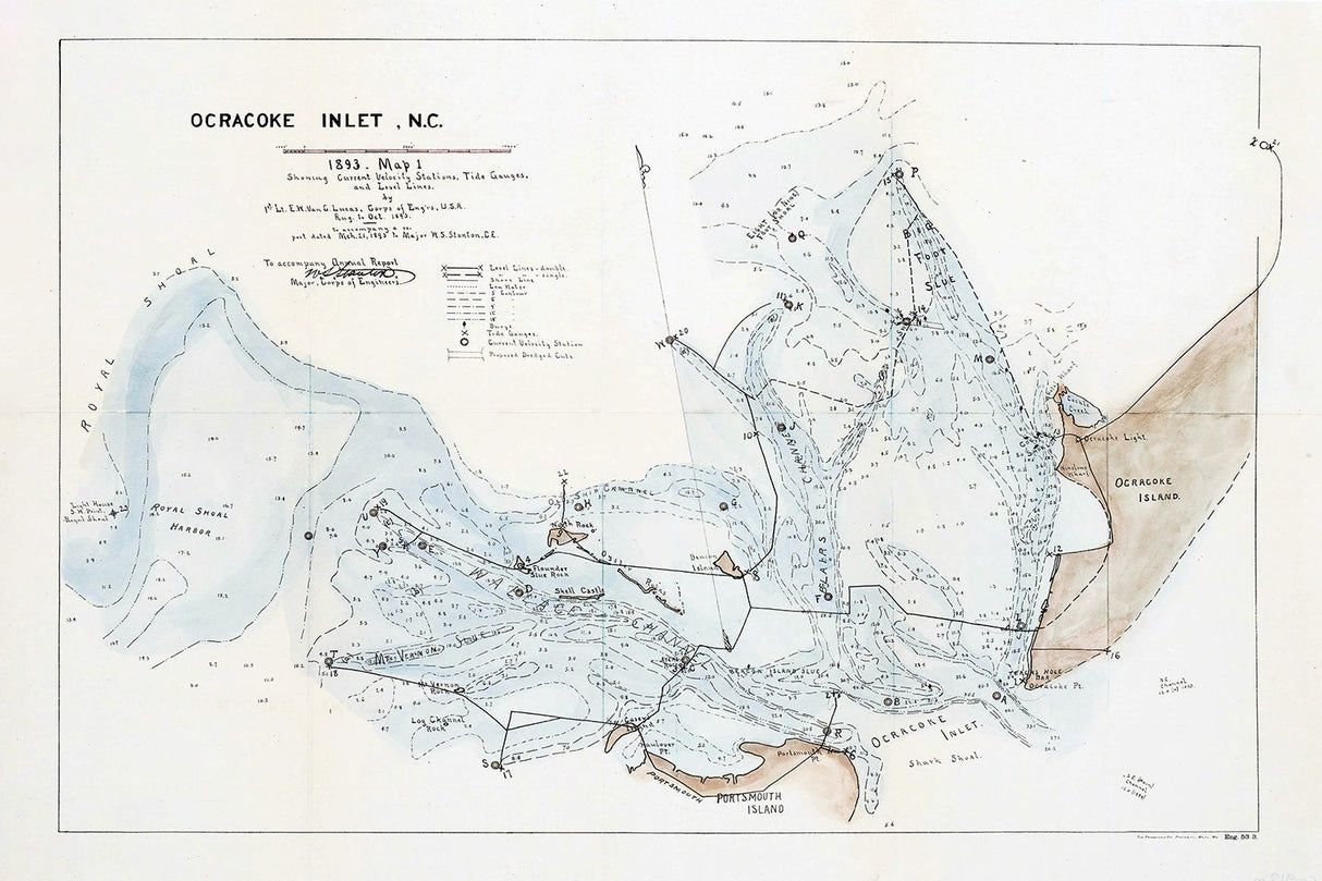 1893 Nautical Map of Ocracoke Inlet North Carolina