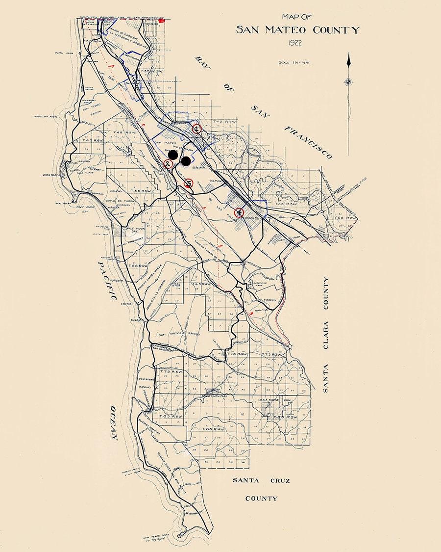 1922 Map of San Mateo County California