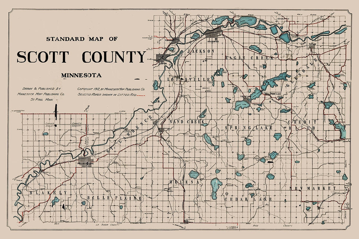 1912 Map of Scott County Minnesota