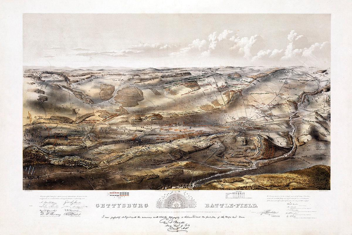 1863 Panoramic Map of Gettysburg Battlefield Pennsylvania