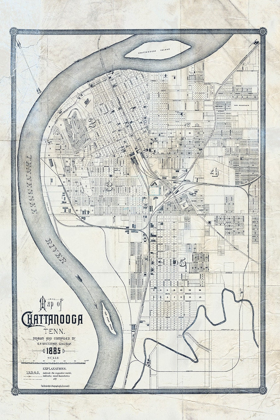 1885 Map of Chattanooga Tennessee