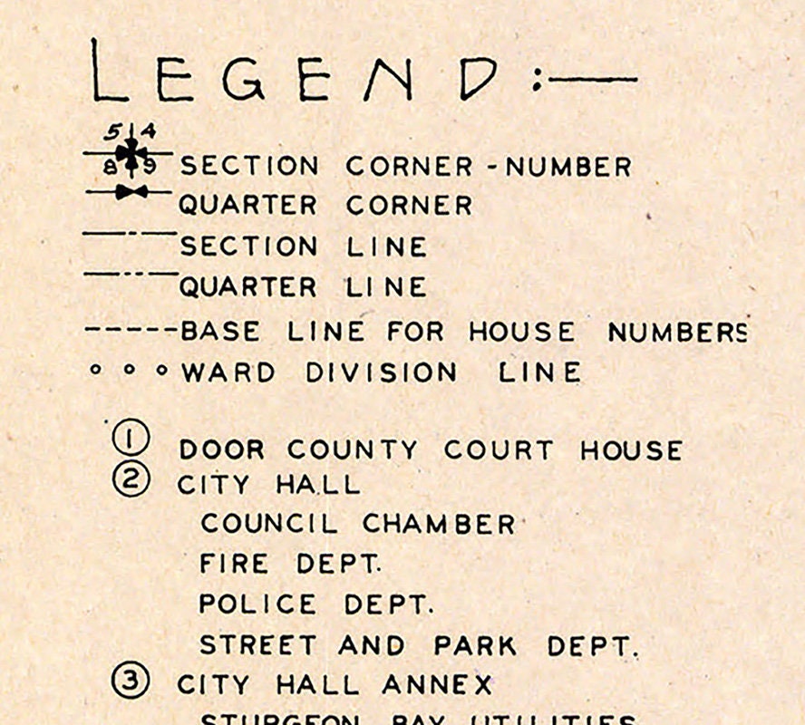 1943 Map of The City of Sturgeon Bay Door County Wisconsin