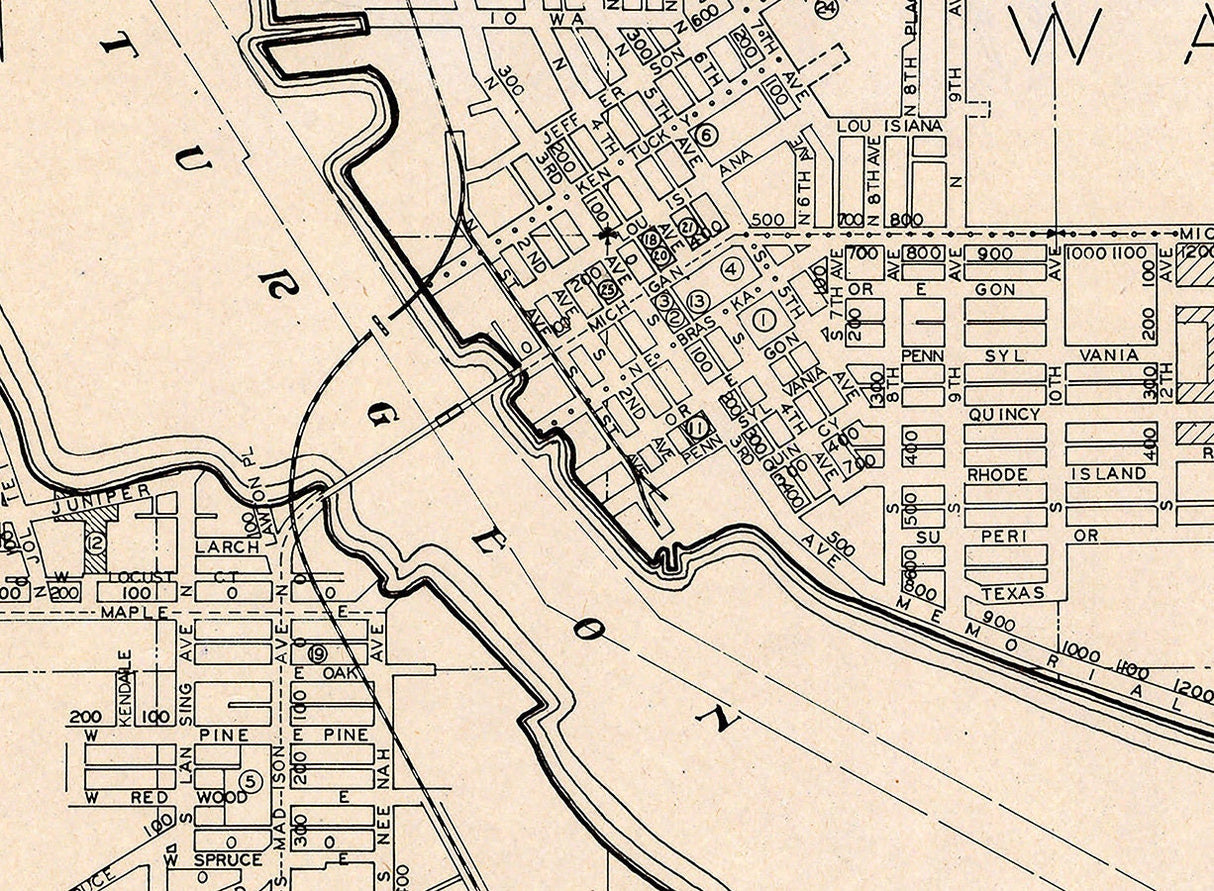 1943 Map of The City of Sturgeon Bay Door County Wisconsin