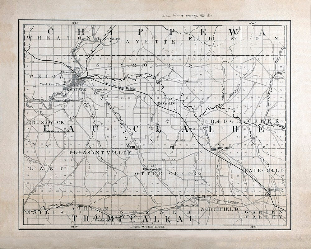 1880 Map of Eau Claire County Wisconsin