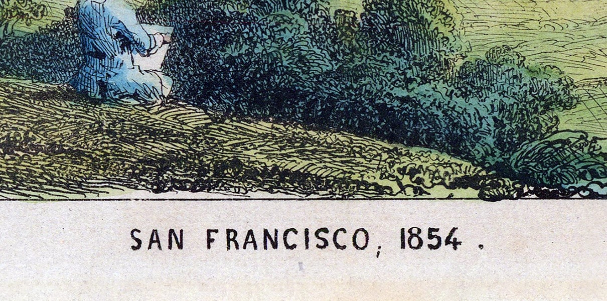 1854 Panoramic Map Drawing of San Francisco California