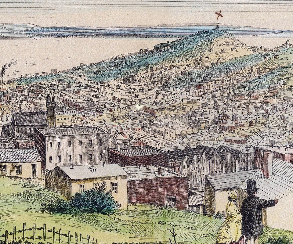 1854 Panoramic Map Drawing of San Francisco California