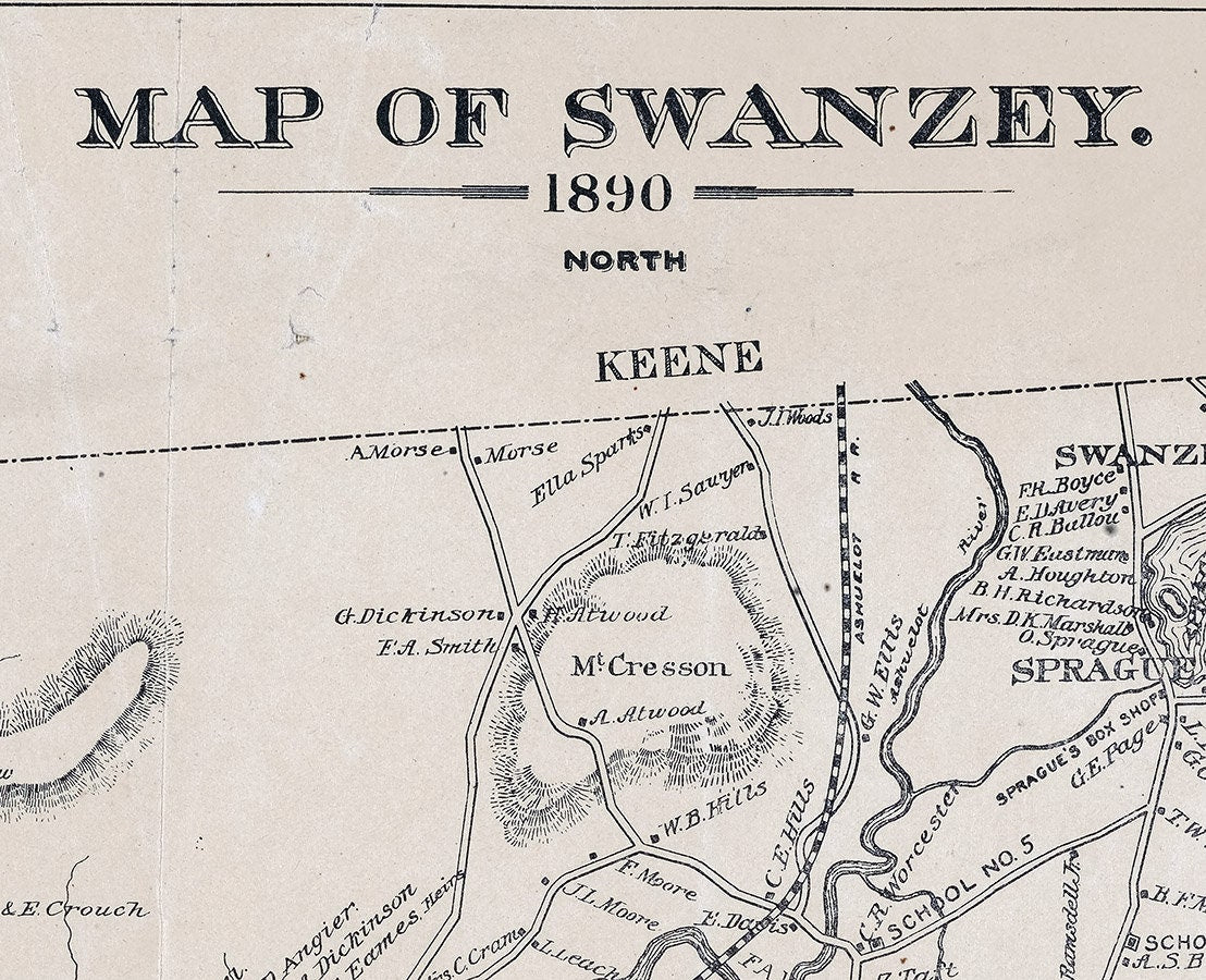 1890 Map of Swanzey New Hampshire