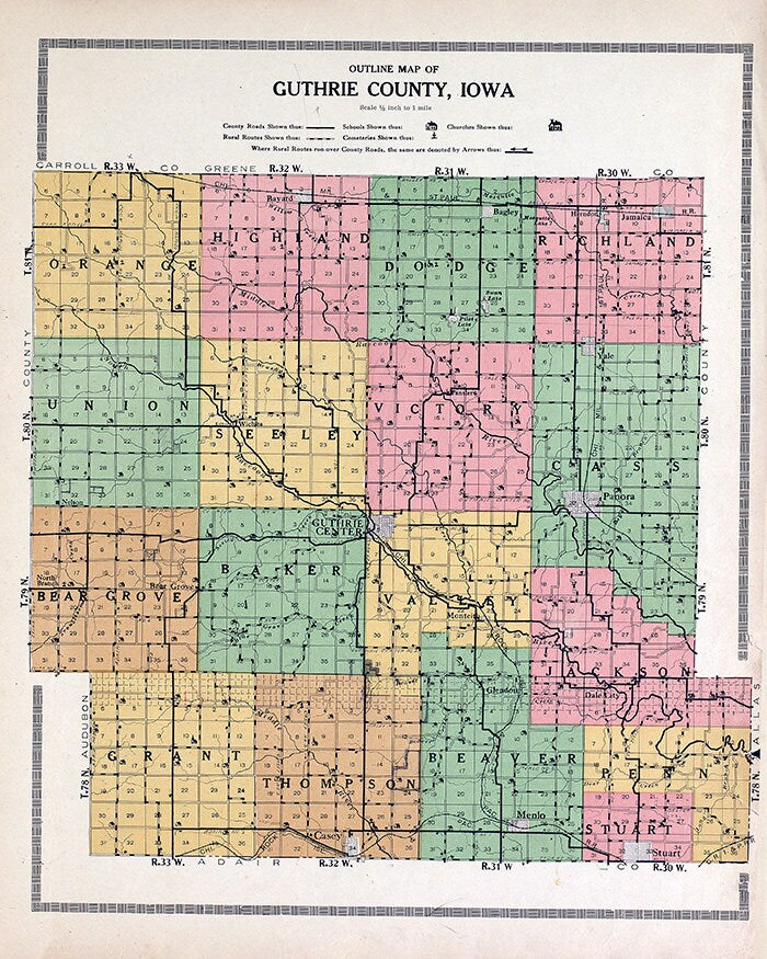 1917 Map of Guthrie County Iowa