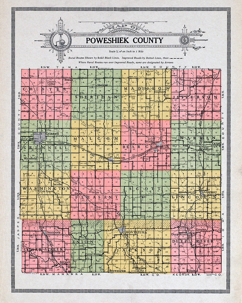 1914 Map of Poweshiek County Iowa