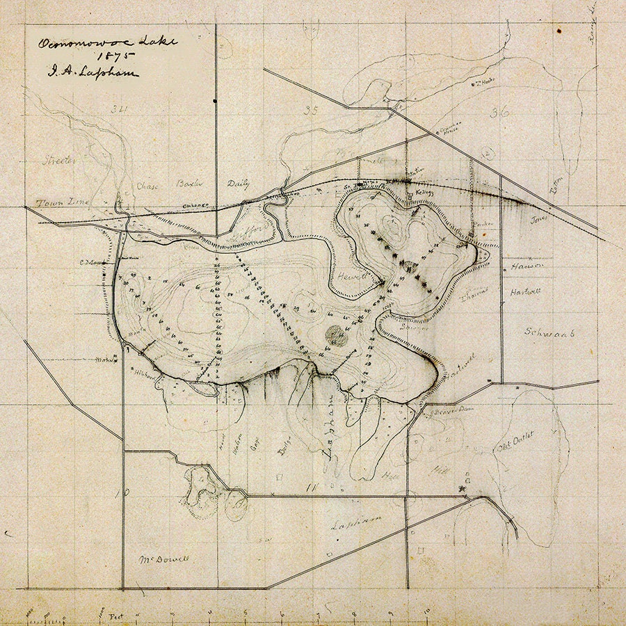 1875 Map of Lake Oconomowoc Waukesha County Wisconsin